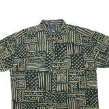 BLUE PRINT Mens Green & Beige Patterned Cotton Blend Shirt XL Relaxed Fit Casual
