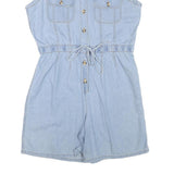 BILL BLASS Womens Light Blue Denim Playsuit S Cotton Blend Button Front