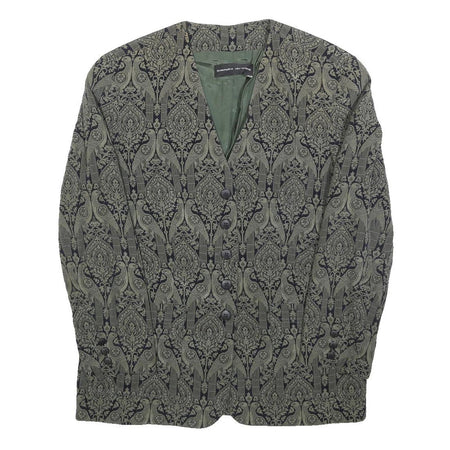 SANDY DRESS Womens Green & Black Floral Jacket L Woven Tailored Button Closure