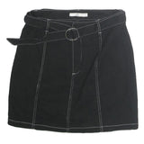 TWIK Womens Black Belted Mini Cotton Blend Skirt M Contrast Stitch Casual