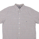 NAUTICA Mens Blue & Orange Check Shirt XL Cotton Blend Short Sleeve Button-Down