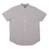 NAUTICA Mens Blue & Orange Check Shirt XL Cotton Blend Short Sleeve Button-Down