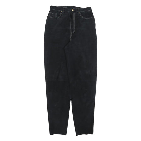 MODE Womens Leather Black Regular Fit Zip Trousers W28 L32 Stylish Comfortable