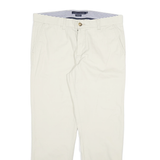 TOMMY HILFIGER Mens Cotton Blend Cream Regular Straight Trousers W34 L30 Casual
