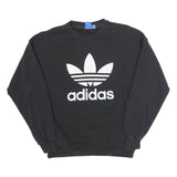 ADIDAS Womens Black Cotton Blend Crew Neck UK 10 Logo Sweatshirt Classic Style