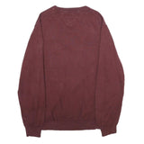 TOMMY HILFIGER Mens Maroon Plain Cotton V-Neck Basic Knit 2XL Jumper Casual