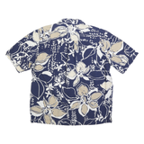 EDDIE BAUER Mens Blue & Beige Floral Print Shirt L Cotton Blend Casual Summer