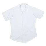 Mens White Plain Shirt S Short Sleeve Button Polyester Blend Casual Workwear