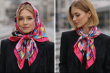Anyyou Fashion Premium Satin Square Scarf – Pink Aqua Silk-Feel Neckwrap for Women