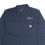 CARHARTT Mens Navy Iron Mountain Cotton Blend Work Shirt 2XL Durable Utility