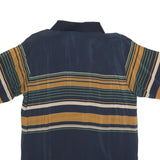 HUA BEI Mens Blue & Mustard Striped Short Sleeve Polo Shirt L Casual Comfort