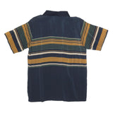 HUA BEI Mens Blue & Mustard Striped Short Sleeve Polo Shirt L Casual Comfort