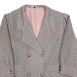 Womens Grey & Pink Plain Double Breasted Jacket L Woven Button Closure
