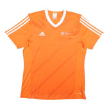 ADIDAS Mens Orange & White Graphic T-Shirt L Short Sleeve V-Neck Sports