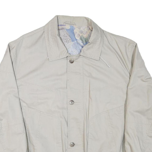 Mens Cream Button Cotton Blend Jacket L Plain Classic Relaxed Fit Casual