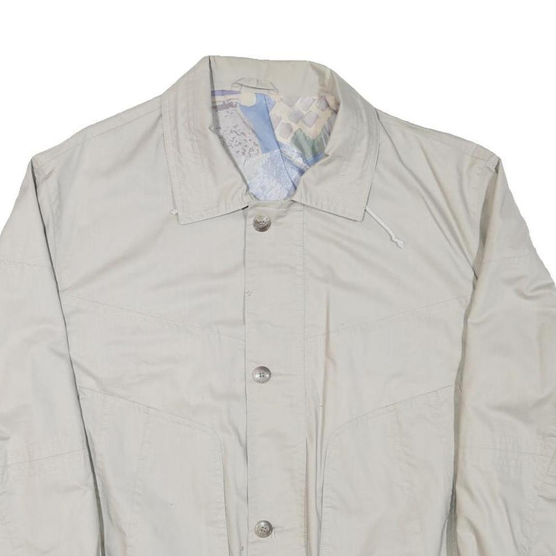 Mens Cream Button Cotton Blend Jacket L Plain Classic Relaxed Fit Casual