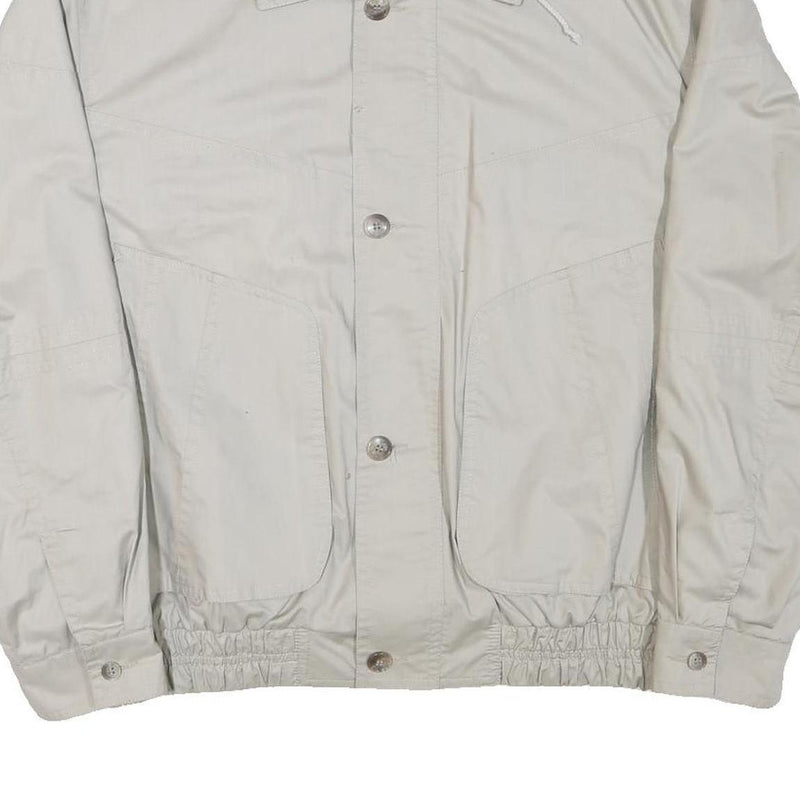 Mens Cream Button Cotton Blend Jacket L Plain Classic Relaxed Fit Casual