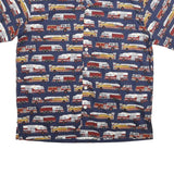 KIMOSHAN Mens Blue Shirt XL Cotton Fire Truck Print Button Collar Casual
