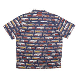 KIMOSHAN Mens Blue Shirt XL Cotton Fire Truck Print Button Collar Casual