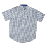 CHAPS Mens Blue & White Check Shirt L Short Sleeve Cotton Blend Casual