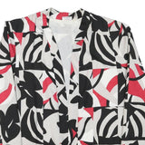 Womens Black White & Red Abstract Pattern Jacket M Polyester Blend Relaxed Fit