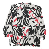 Womens Black White & Red Abstract Pattern Jacket M Polyester Blend Relaxed Fit
