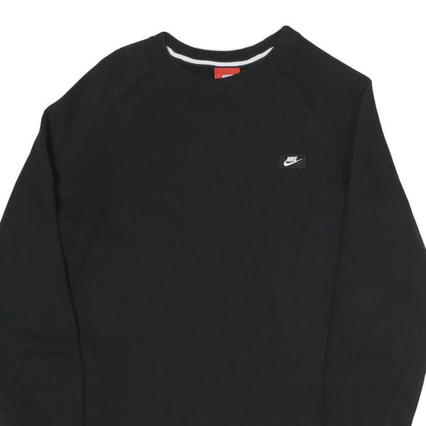 NIKE Mens Black S Crew Neck Cotton Blend Sweatshirt Logo Patch
