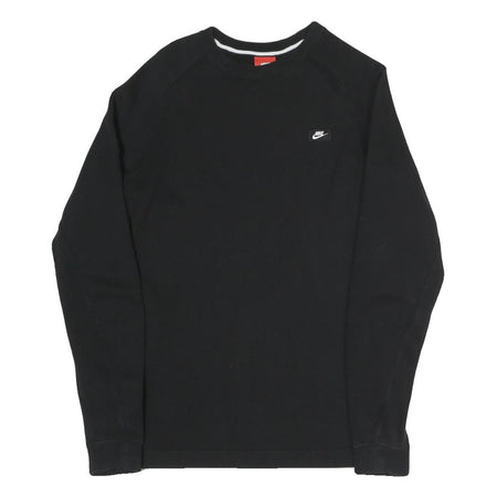 NIKE Mens Black S Crew Neck Cotton Blend Sweatshirt Logo Patch