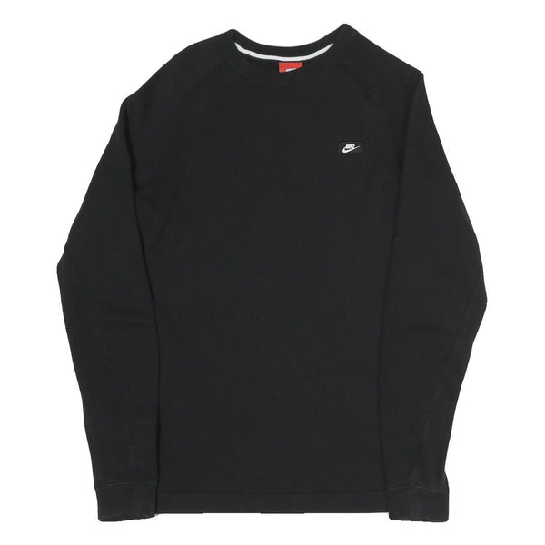 NIKE Mens Black S Crew Neck Cotton Blend Sweatshirt Logo Patch