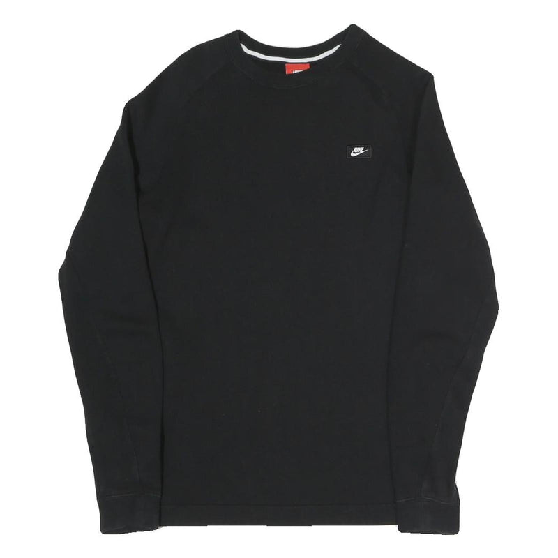 NIKE Mens Black S Crew Neck Cotton Blend Sweatshirt Logo Patch