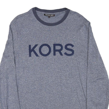 MICHAEL KORS Mens Blue Plain Cotton Blend Crew Neck Basic Knit Jumper M