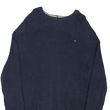 TOMMY HILFIGER Mens Blue Plain Cotton Blend Jumper Crew Neck Basic Knit L
