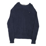 TOMMY HILFIGER Mens Blue Plain Cotton Blend Jumper Crew Neck Basic Knit L