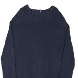 TOMMY HILFIGER Mens Blue Plain Cotton Blend Jumper Crew Neck Basic Knit L