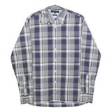 TOMMY HILFIGER Mens Blue Grey Check Shirt S Button Down Cotton Blend Long Sleeve