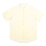 LACOSTE Mens Yellow Check Shirt L Cotton Short Sleeve Casual Summer Style