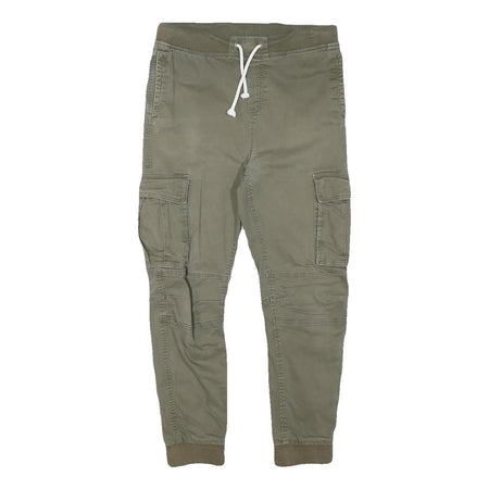 H&M Mens Cotton Blend Green Slim Cargo Trousers W30 L25 Casual Drawstring