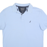 NAUTICA Mens Blue Cotton Blend Short Sleeve Plain L Classic Fit Polo Shirt