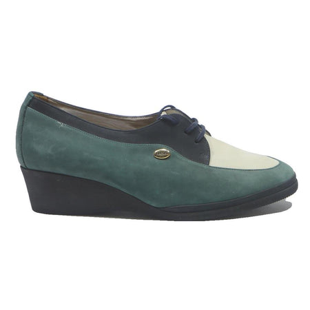 HASSIA CLASSICS Womens Lace-Up Leather Wedge Boots Green Navy Cream UK 5.5