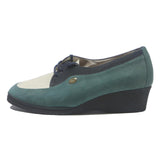 HASSIA CLASSICS Womens Lace-Up Leather Wedge Boots Green Navy Cream UK 5.5