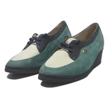 HASSIA CLASSICS Womens Lace-Up Leather Wedge Boots Green Navy Cream UK 5.5