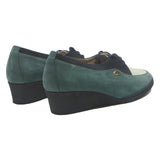 HASSIA CLASSICS Womens Lace-Up Leather Wedge Boots Green Navy Cream UK 5.5