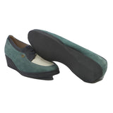 HASSIA CLASSICS Womens Lace-Up Leather Wedge Boots Green Navy Cream UK 5.5