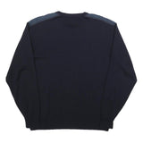 Mens Navy Blue Plain Crew Neck Jumper L Shoulder Elbow Patch Regular Fit