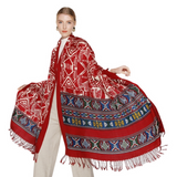 Anyyou 100% Merino Wool Red Aztec Chic Silk Satin Large Winter Scarf Pashmina Shawl Bandana Perfect For Women Ladies Fashion Style