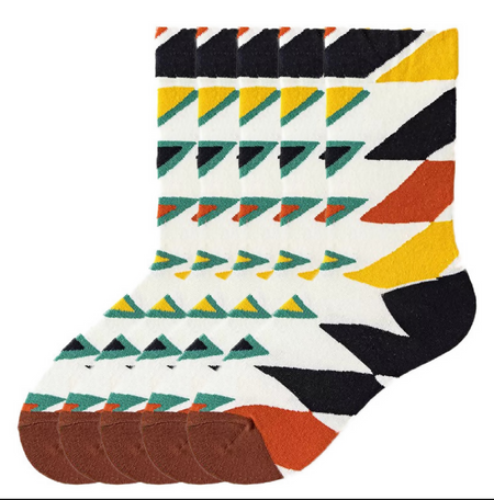 Anyfootwear 5 Pairs Size 5-9 Unisex Long Socks Cartoon Multi Color Diamond Nature Design Warm Winter Socks Comfortable Casual Foot Accessories