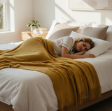 Anycozy Yellow Knitted Waffle Throw Blanket – Soft Tassel Sofa & Bed Cover