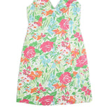 CHAPS Womens White Green & Pink Floral Halter Dress Cotton Blend Midi Size L
