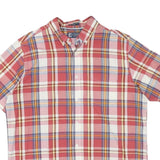CHAPS Mens Red & White Plaid Shirt L Button-Down Collar Cotton Blend Casual