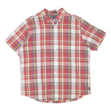 CHAPS Mens Red & White Plaid Shirt L Button-Down Collar Cotton Blend Casual